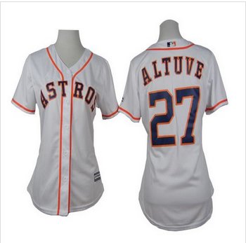 Women Astros #27 Jose Altuve White Home Stitched Baseball Jersey