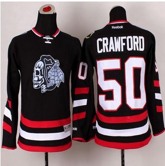 Youth Chicago Blackhawks #50 Corey Crawford Black(White Skull) 2014 Stadium Series Stitched NHL Jersey