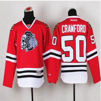 Youth Chicago Blackhawks #50 Corey Crawford Red(White Skull) Stitched NHL Jersey