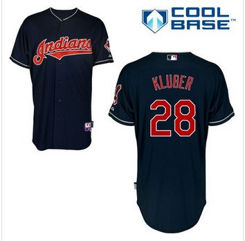 Cleveland Indians #28 Corey Kluber Navy Cool Base Stitched Baseball Jersey