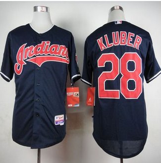 Cleveland Indians #28 Corey Kluber Navy Cool Base Stitched Baseball Jersey