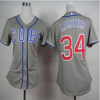 Women Cubs #34 Jon Lester Grey Alternate Road Stitched Baseball Jersey