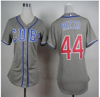 Women Cubs #44 Anthony Rizzo Grey Alternate Road Stitched Baseball Jersey