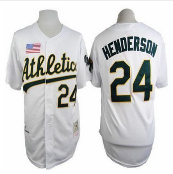 Mitchell And Ness 1990 Oakland Athletics #24 Rickey Henderson White Throwback Stitched Baseball Jersey
