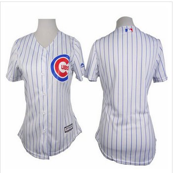 Cubs Blank White With Blue Strip Women's Fashion Stitched Baseball Jersey