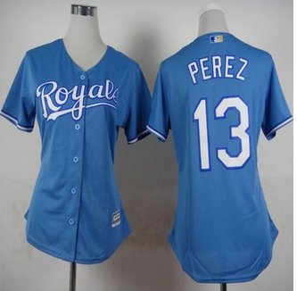 Women Kansas City Royals #13 Salvador Perez Light Blue Alternate 1 Stitched Baseball jersey