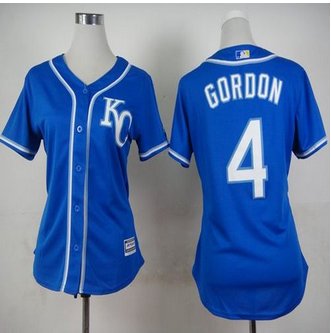 Women Kansas City Royals #4 Alex Gordon Blue Alternate 2 Stitched Baseball Jersey