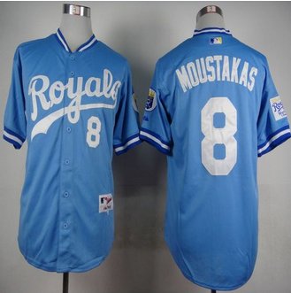 Kansas City Royals #8 Mike Moustakas Light Blue 1985 Turn Back The Clock Stitched Baseball jersey Kansas City Royals #8 Mike Moustakas Light Blue 1985 Turn Back The Clock Stitched Baseball jersey