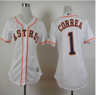 Women Houston Astros #1 Carlos Correa White Home Stitched Baseball Jersey