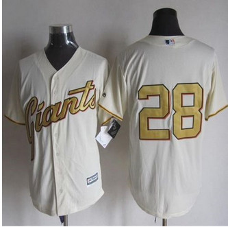 San Francisco Giants #28 Buster Posey Cream(Gold No.) New Cool Base Stitched Baseball Jersey