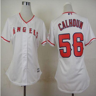 Women Los Angeles Angels of Anaheim #56 Kole Calhoun White Home Stitched Baseball Jersey