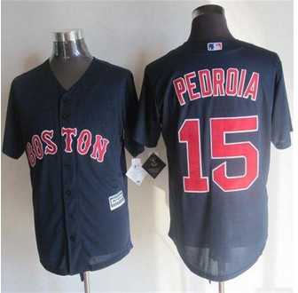 Boston Red Sox #15 Dustin Pedroia Navy Blue New Cool Base Stitched Baseball Jersey