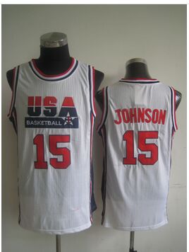 1992 Olympic Game Dream Team USA #15 Magic Johnson Men's Authentic NavyWhite Basketball Jersey