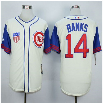 Chicago Cubs #14 Ernie Banks Cream Blue 1942 Turn Back The Clock Stitched Baseball Jersey