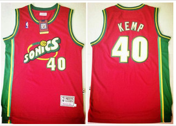 Oklahoma City Thunder #40 Shawn Kemp Red SuperSonics Throwback Stitched NBA Jersey