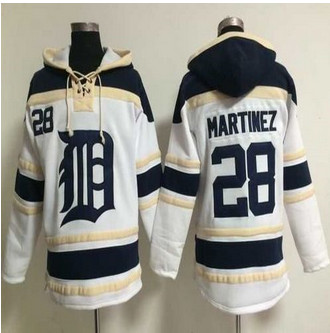 Detroit Tigers #28 J. D. Martinez White Sawyer Hooded Sweatshirt Baseball Hoodie