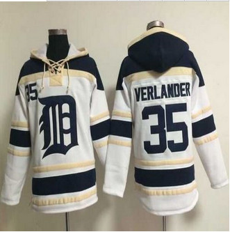 Detroit Tigers #35 Justin Verlander White Sawyer Hooded Sweatshirt Baseball Hoodie