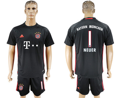 2017-18 Bayern Munich 1 NEUER Black Goalkeeper Soccer Jersey