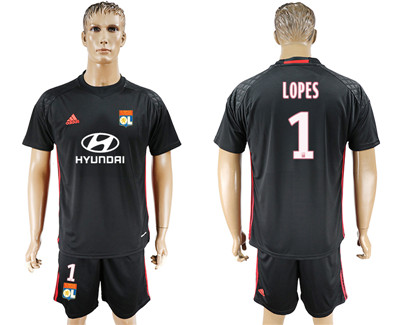2017-18 Lyon 1 LOPES Black Goalkeeper Soccer Jersey