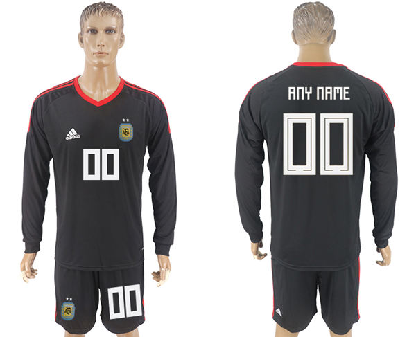 2018 World Cup  Men Argentina Home Long Sleeves Black Customized Soccer Country Jersey