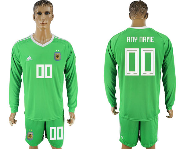 2018 World Cup  Men Argentina Home Long Sleeves Green Customized Soccer Country Jersey