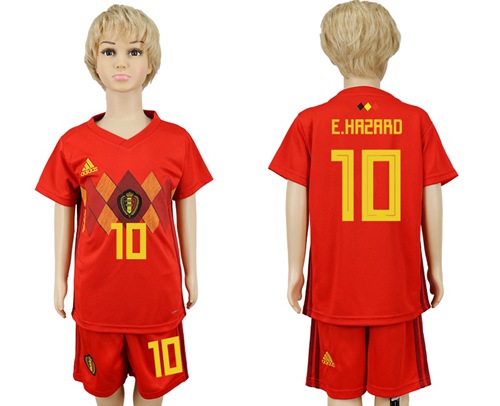2018 World Cup Belgium #10 E.Hazard Red Home Kid Soccer Country Jersey