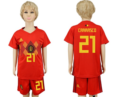 2018 World Cup Belgium #21 Carrasco Red Home Kid Soccer Country Jersey