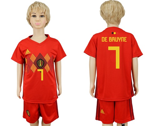 2018 World Cup Belgium #7 De Bruyne Red Home Kid Soccer Country Jersey