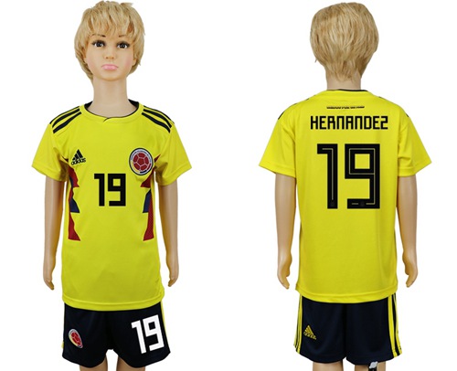 2018 World Cup Colombia #19 Hernandez Home Kid Soccer Country Jersey