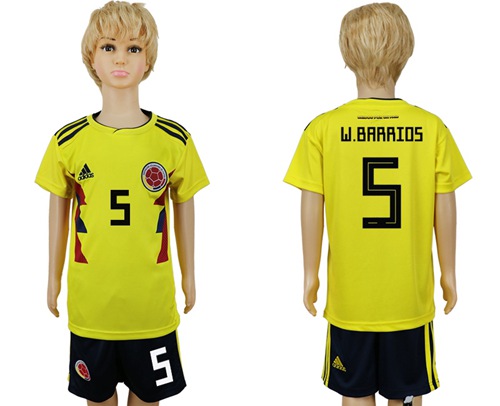 2018 World Cup Colombia #5 W.Barrios Home Kid Soccer Country Jersey 2018 World Cup Colombia #5 W.Barrios Home Kid Soccer Country Jersey