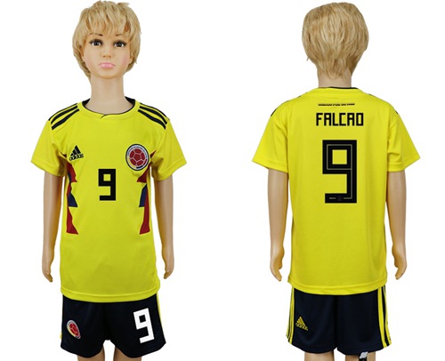 2018 World Cup Colombia #9 Falcao Home Kid Soccer Country Jersey