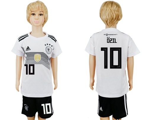 2018 World Cup Germany #10 Ozil White Home Kid Soccer Country Jersey