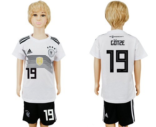 2018 World Cup Germany #19 Gotze White Home Kid Soccer Country Jersey