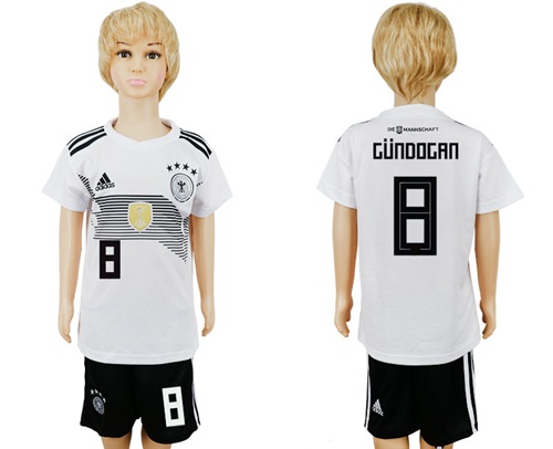 2018 World Cup Germany #8 Gundogan White Home Kid Soccer Country Jersey