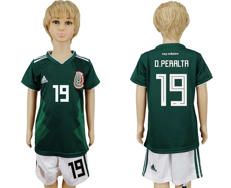 2018 World Cup Kid Mexico #19 O.Peralta Home Soccer Country Jersey