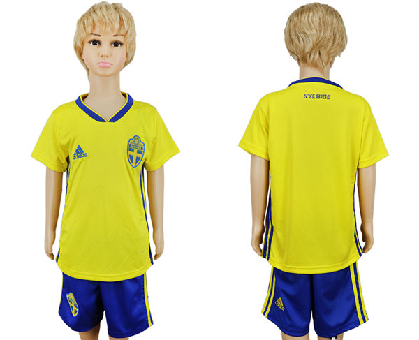 2018 World Cup Kid Sweden Home Kid Customized Soccer Country Jersey