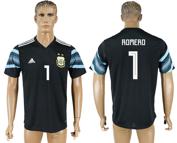 2018 World Cup Men Argentina #1 Romero Away Black Soccer Country Jersey