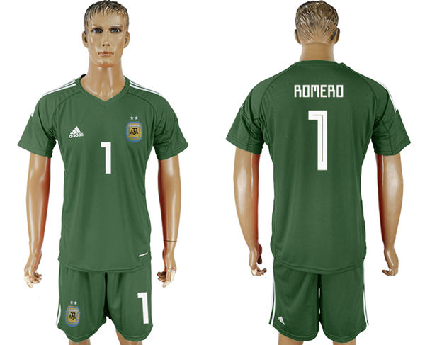 2018 World Cup Men Argentina #1 Romero Away Dark Green Soccer Country Jersey
