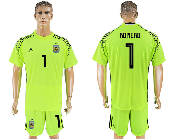 2018 World Cup Men Argentina #1 Romero Away Green Soccer Country Jersey 2018 World Cup Men Argentina #1 Romero Away Green Soccer Country Jersey