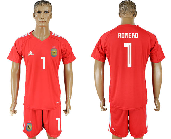 2018 World Cup Men Argentina #1 Romero Away Red Soccer Country Jersey