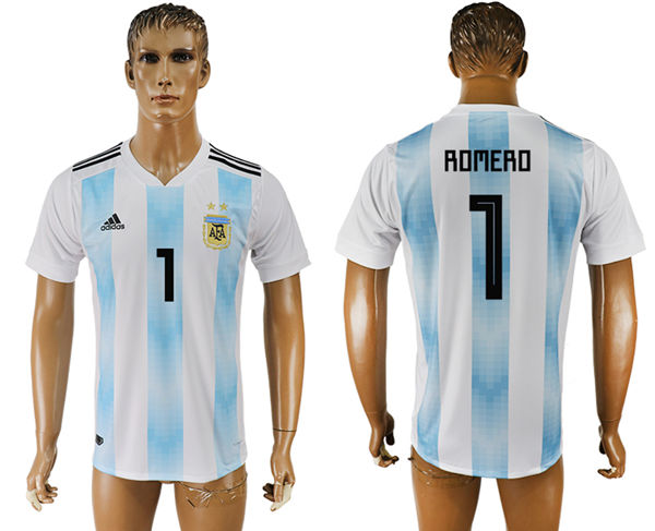 2018 World Cup Men Argentina #1 Romero Away Soccer Country Jersey