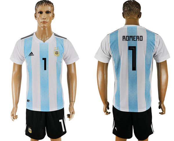 2018 World Cup Men Argentina #1 Romero Away Soccer Country Jersey