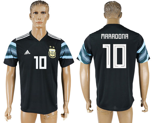 2018 World Cup Men Argentina #10 Maradona Away Black Soccer Country Jersey