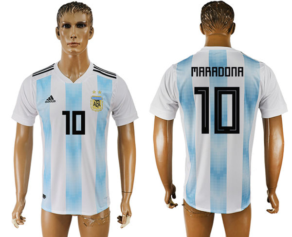 2018 World Cup Men Argentina #10 Maradona Away Soccer Country Jersey