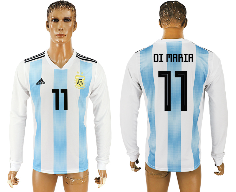 2018 World Cup Men Argentina #11 Di Maria Home Long Sleeves Soccer Country Jersey
