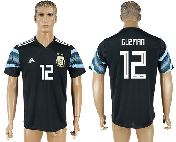 2018 World Cup Men Argentina #12 Guzman Away Black Soccer Country Jersey