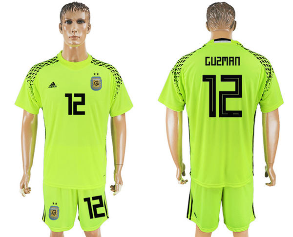 2018 World Cup Men Argentina #12 Guzman Away Green Soccer Country Jersey