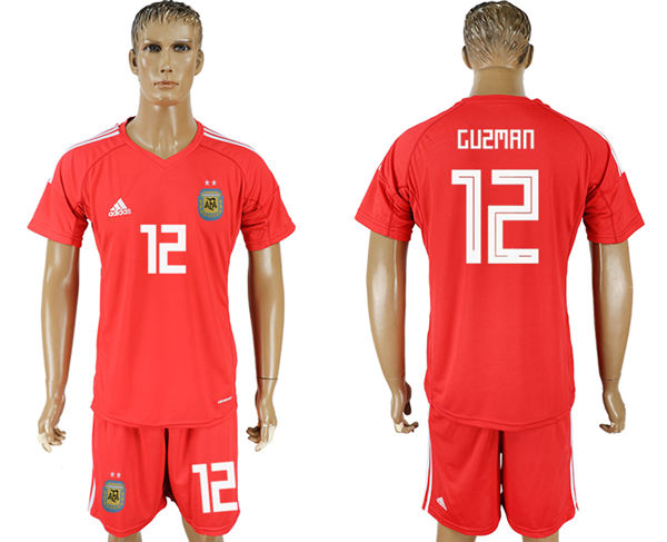 2018 World Cup Men Argentina #12 Guzman Away Red Soccer Country Jersey