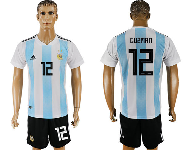 2018 World Cup Men Argentina #12 Guzman Away Soccer Country Jersey