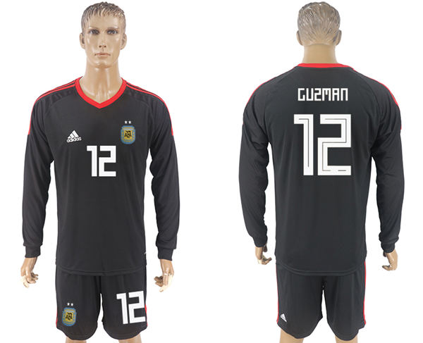 2018 World Cup Men Argentina #12 Guzman Home Long Sleeves Black Soccer Country Jersey